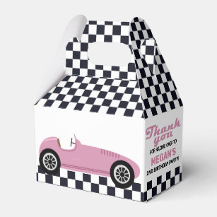 Pink Race Car Racing Birthday Party Checkered Favor Boxes
