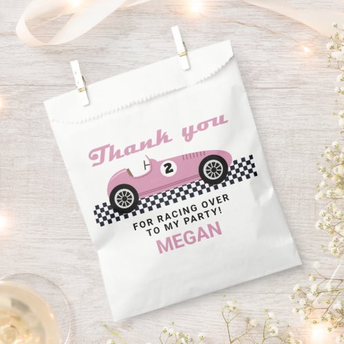 Pink Race Car Racing Birthday Party Favor Bag