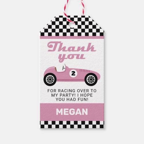 Pink Race Car Racing Birthday Party Thank You Gift Tags