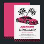 Pink Race Car Racing Kids Boys Birthday Invitation<br><div class="desc">Cute design for kids,  boys or girls who love car racing,  sports car,  speed and driving toy car. Perfect for builder theme birthday party. You can customize the wording to fit other occasions.</div>