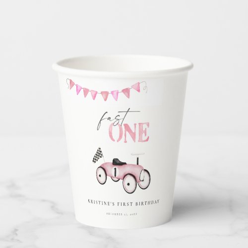 Pink Race Car Ride_On Birthday Paper Cups