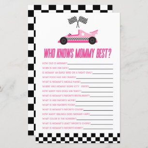 Pink Race Car Who Knows Mommy Baby Shower Game