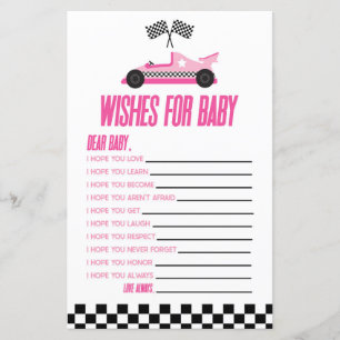 Pink Race Car Wishes For Baby Shower Game