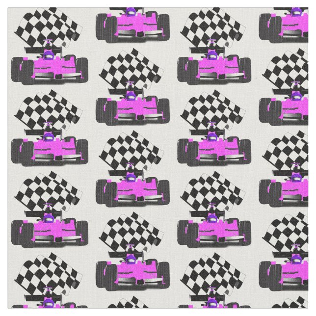 Pink Race Car with Checkered Flag Fabric (Close Up)