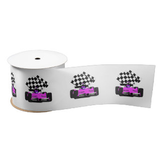 Pink Race Car with Checkered Flag Satin Ribbon