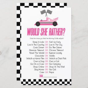 Pink Race Car Would She Rather Baby Shower Game