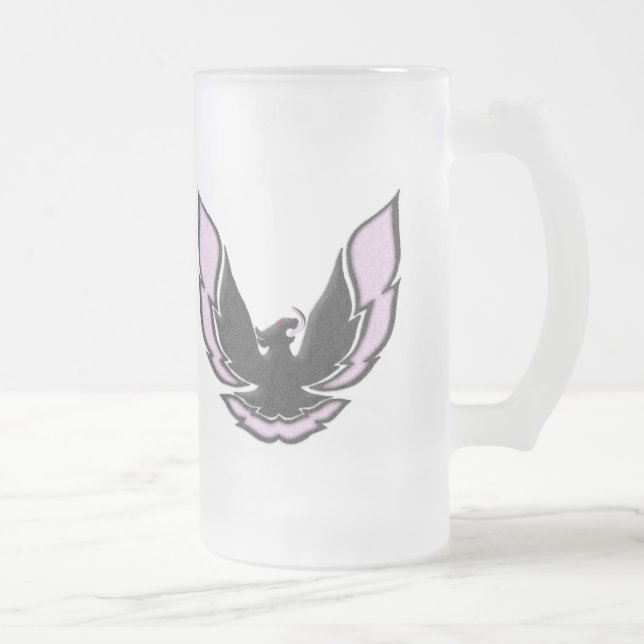 Pink Racing Bird Frosted Glass Beer Mug (Right)