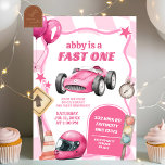 Pink Racing Car Fast One Girl First Birthday Invitation<br><div class="desc">Pink Racing Car Fast One Girl First Birthday Invitation,  Race On Over Girl Birthday Invite,  Editable Sports Race Car 1st Birthday</div>