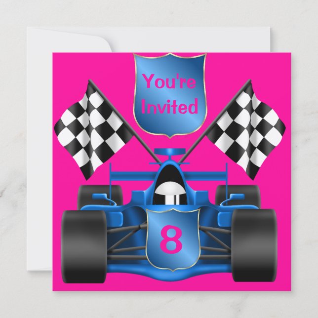 PINK  RACING CAR Invitation (Front)