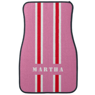 Pink Racing Stripe Checkered Personalised Car Mat