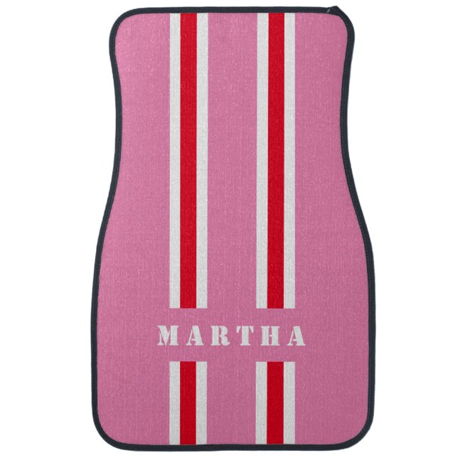 Pink Racing Stripes Personalised Car Mat (Front)