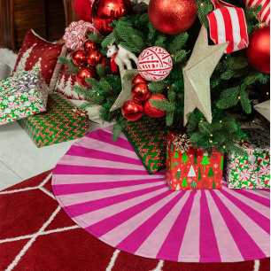 Pink Radial Rays Faux Linen Tree Skirt