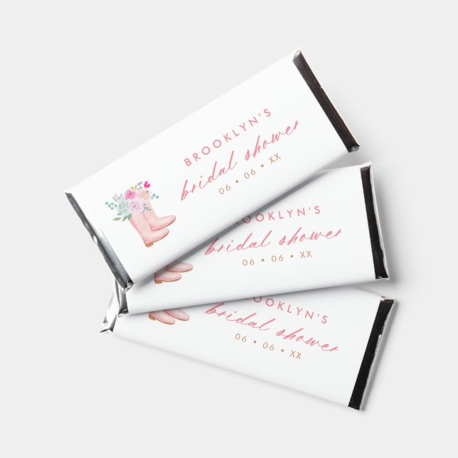 Pink Rain Boots & Flowers Bridal Shower  Hershey Bar Favors (Front)