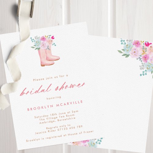 Pink Rain Boots  Flowers Farm Bridal Shower Invitation