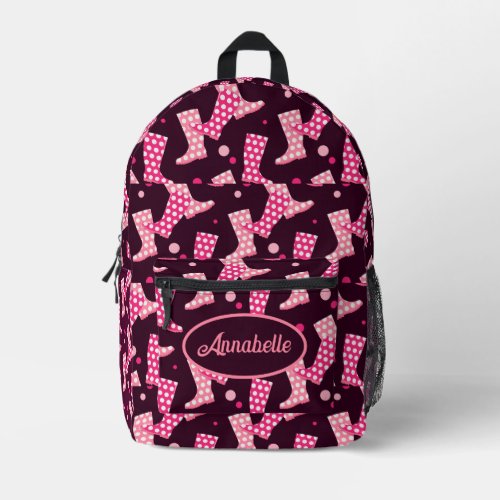 Pink Rain Boots Welly Patterned Printed Backpack