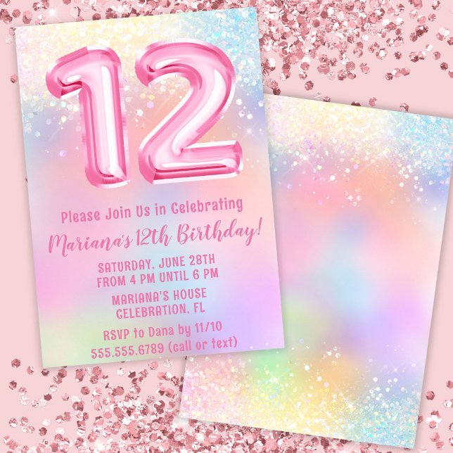 Pink Rainbow 12th Birthday Invitation (Creator Uploaded)