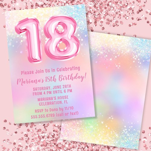 Pink Rainbow 18th Birthday Invitation