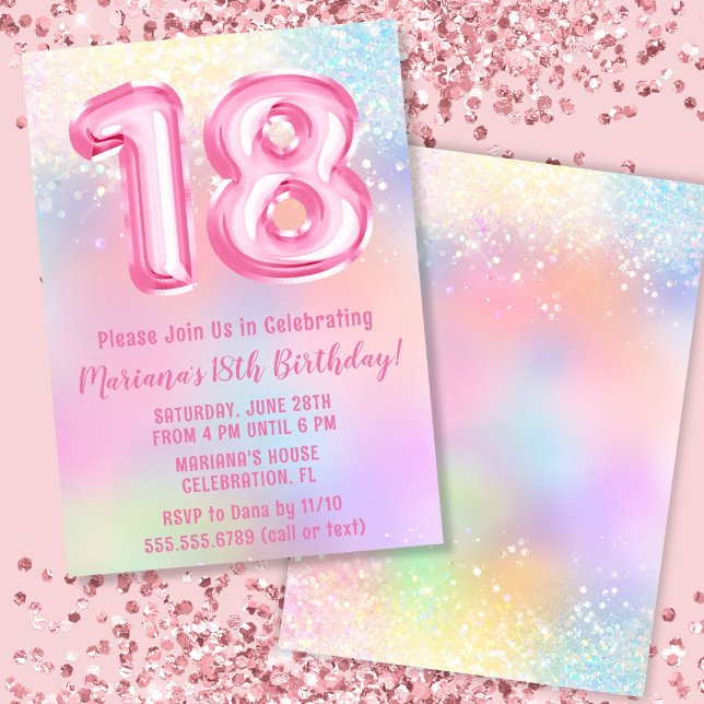 Pink Rainbow 18th Birthday Invitation (Creator Uploaded)