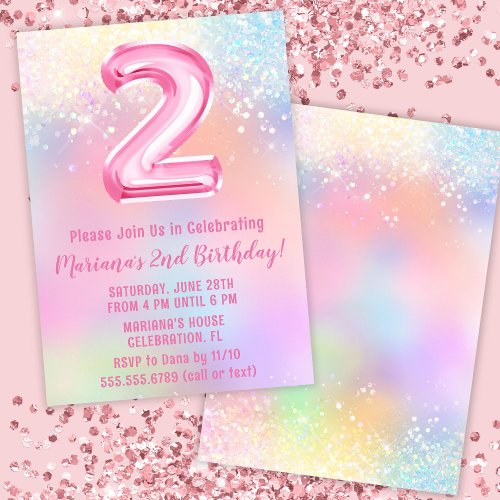 Pink Rainbow 2nd Birthday Invitation