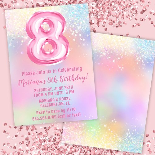 Pink Rainbow 8th Birthday Invitation