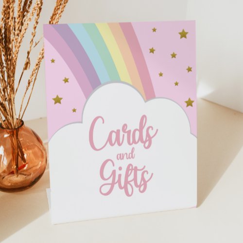 Pink Rainbow and Stars Cards and Gifts Party Table Pedestal Sign