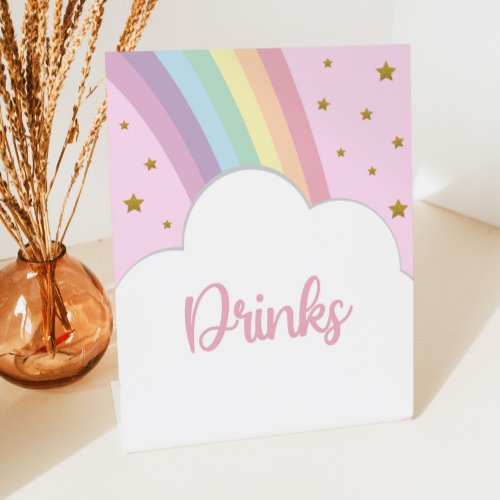 Pink Rainbow and Stars Drinks Party Table Pedestal Sign