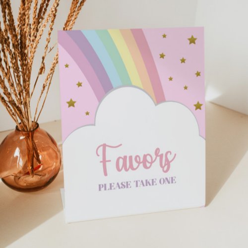 Pink Rainbow and Stars Favors Party Table Pedestal Sign
