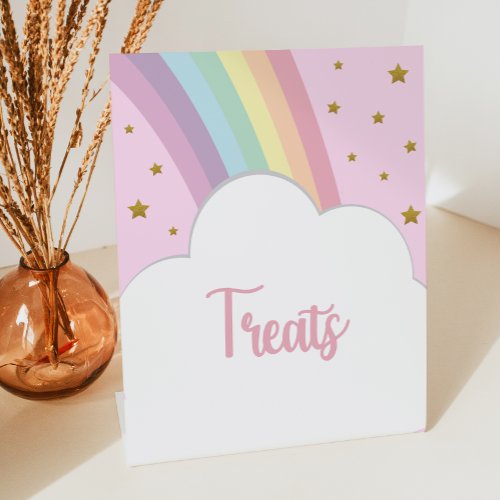 Pink Rainbow and Stars Treats Party Table Pedestal Sign