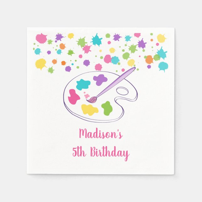 Pink Rainbow Art Party Birthday Napkins (Front)