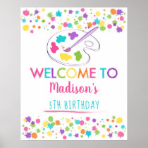 Pink Rainbow Art Party Birthday Welcome Poster