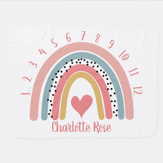 Pink Rainbow Baby Girl Baby Milestone Baby Blanket (Horizontal)