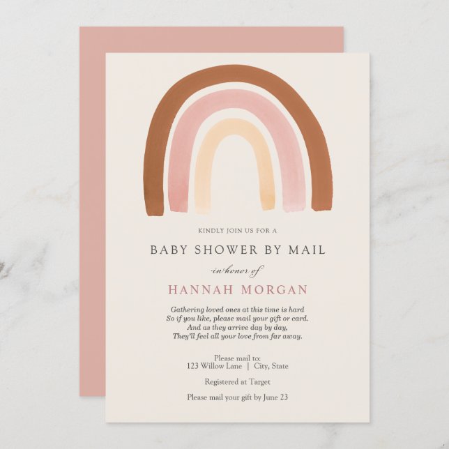 Pink Rainbow Baby Shower by Mail invitation (Front/Back)