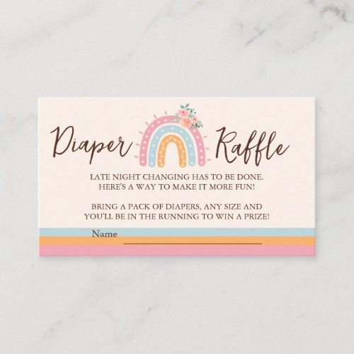Pink Rainbow Baby Shower Diaper Raffle Enclosure Card