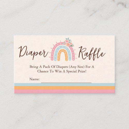 Pink Rainbow Baby Shower Diaper Raffle Enclosure Card