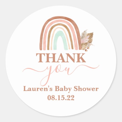 Pink Rainbow Baby Shower Girl Classic Round Sticker