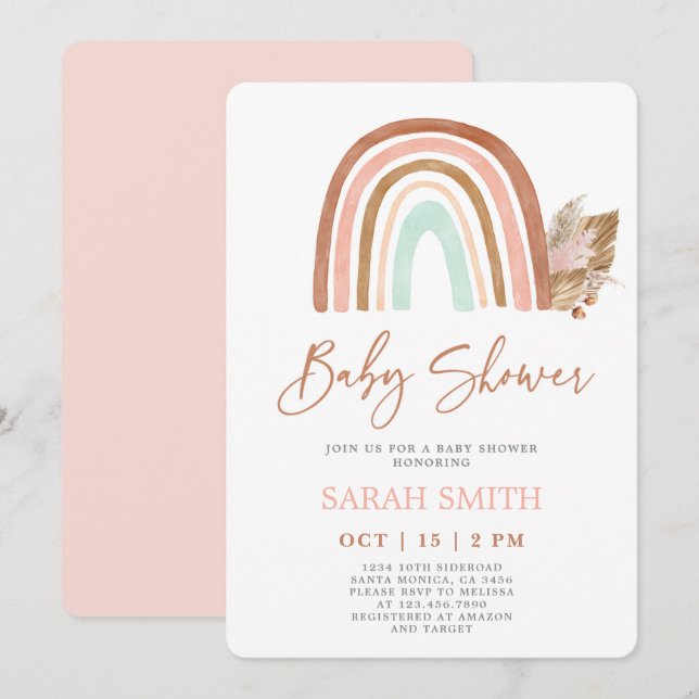 Pink Rainbow Baby Shower girl Invitation (Front/Back)