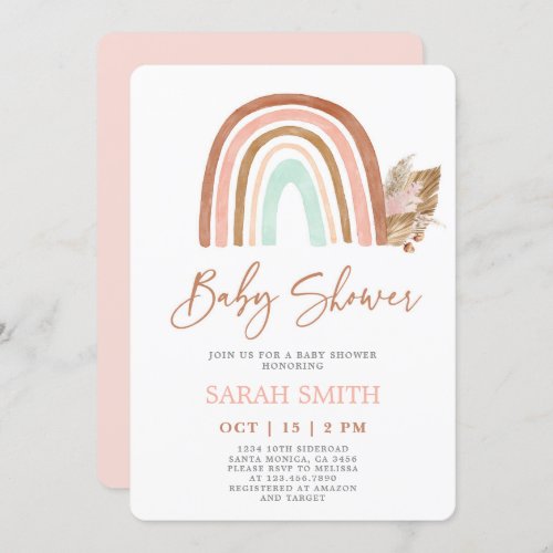 Pink Rainbow Baby Shower girl Invitation