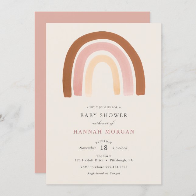 Pink Rainbow Baby Shower invitation (Front/Back)