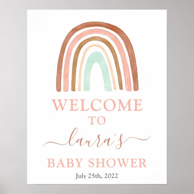 Pink Rainbow Baby Shower Welcome sign (Front)