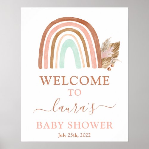Pink Rainbow Baby Shower Welcome sign