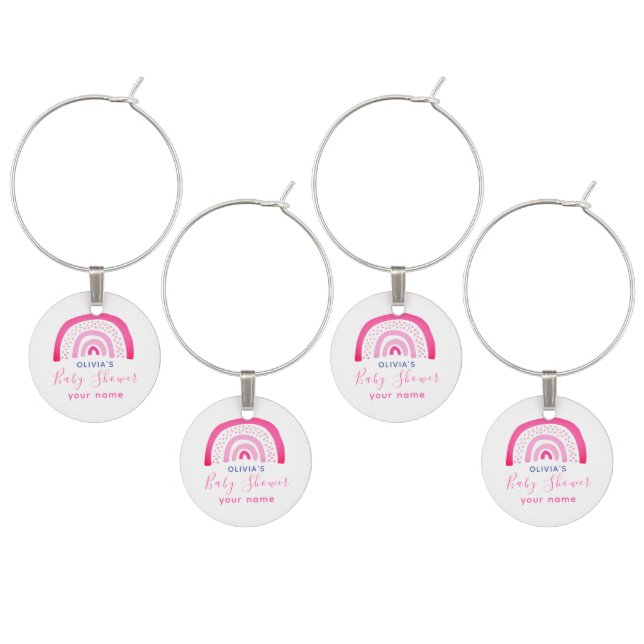 Pink Rainbow Baby Shower Wine Charm (Staggered)