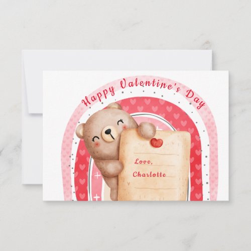 Pink Rainbow Bear Hearts Letter Valentines Day Note Card