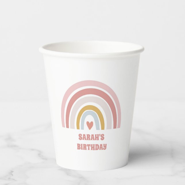 Pink Rainbow Birthday Cup – Custom Name for Girls (Front)