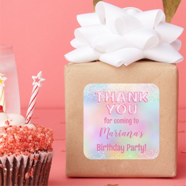 Pink Rainbow Birthday Party Favor Square Sticker (Party)