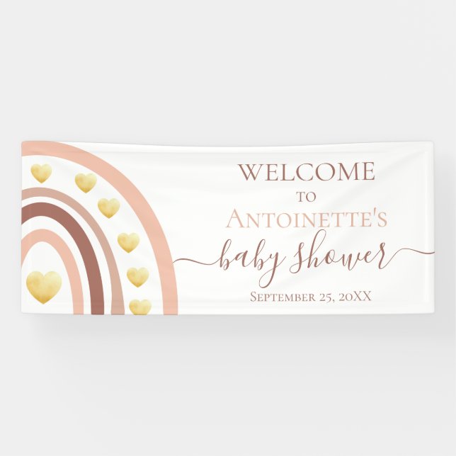 Pink Rainbow Boho Baby Shower Banner (Horizontal)