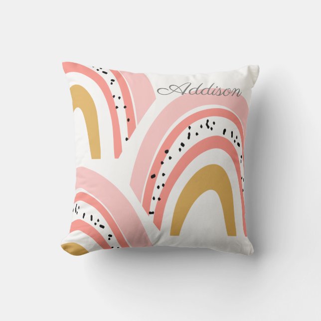 Pink Rainbow Boho Throw Pillow (Front)