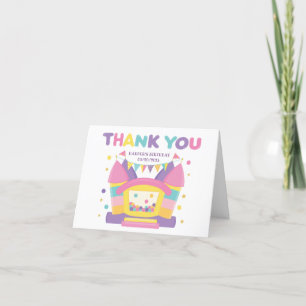 Pink Rainbow Bounce House Birthday Letterpress Thank You Card