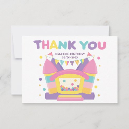 Pink Rainbow Bounce House Birthday Thank You Card