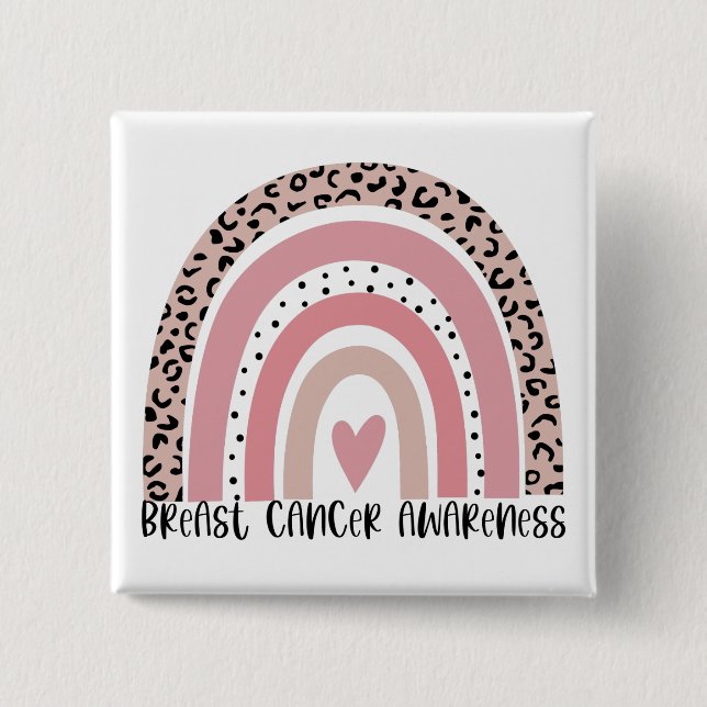 Pink Rainbow Breast Cancer Awareness  Button (Front)
