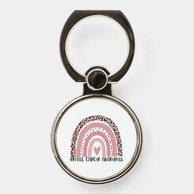 Pink Rainbow Breast Cancer Awareness Phone Ring Stand (Front)